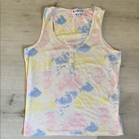 Kikit Vibrant Yellow and Pink Fitted Buttoned Tank Top And Pants Pajamas - Picture 1 of 11